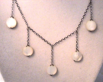 Vintage Mother of Pearl Sterling Silver Necklace