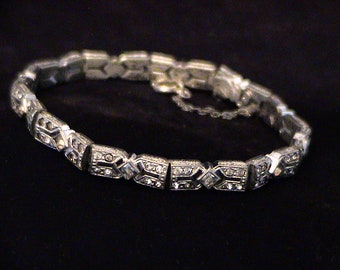 Vintage Art Deco ENGEL BROS Signed EB Paste Silver Tone Bracelet, As Found