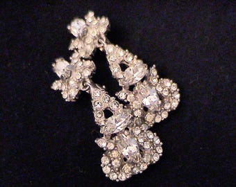 Vintage HOLLYCRAFT Clear Crystal Rhinestone Drop Earrings