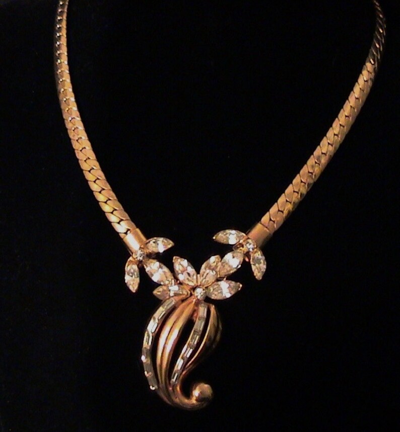 Vintage High End Crystal Rhinestone Gold Necklace and Earrings Demi Parure