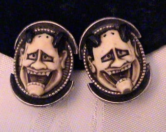 Vintage FLORENZA Hannya Demon Silver Clip Earrings
