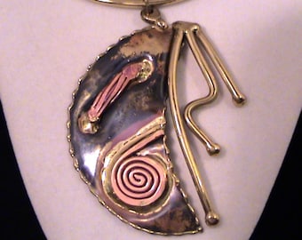 Vintage CREATIVE COPPER Mixed Metals Brass Copper Collar Statement Necklace
