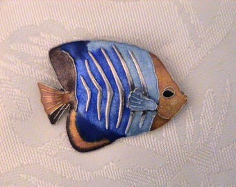 Vintage ZARAH Sterling Cloisonne Enamel Small Angel Fish Pin