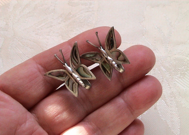 Vintage TAXCO Mexico Sterling Silver Abalone Butterfly Brooch /& Earrings