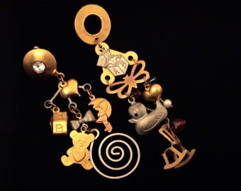Vintage Baby Themed Mismatched Dangling Charm Earrings