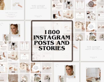 1800 modèles de publication Instagram pour Canva | Kit médias sociaux neutre | Modèles d'histoires et de bobines | Blogueur, coach et image de marque des petites entreprises