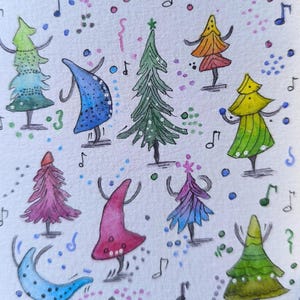 Weihnachtskarte, Grußkarte, Aquarell, Einzelstück, signiert, handbemalt, minimalistischer Stil, leuchtende Farben