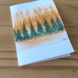 carte fêtes  Flocons de Noël voeux aquarelle  pièce unique signée peinte à la main style minimaliste couleurs lumineuses