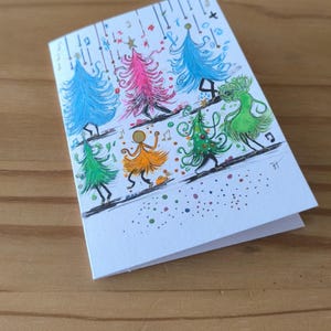 carte fêtes   Noël joyeux voeux aquarelle  pièce unique signée peinte à la main style minimaliste couleurs lumineuses