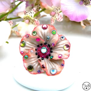 Vintage Flower ღ Bague Unique rose fleur porcelaine froide strass fait main Tikaille. image 1