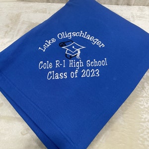 Graduation Blanket, Custom, Embroidered, Personalized, Jersey Sweatshirt Fabric