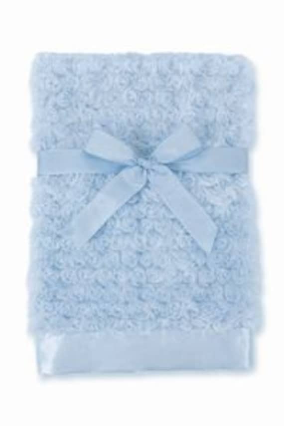 Baby Blanket Personalized Swirly Blue Minky,Embroidered, Customized