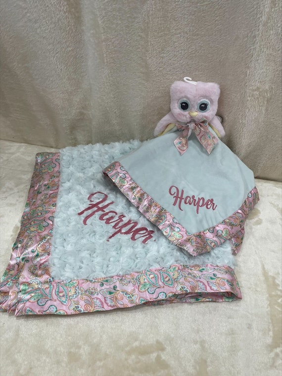 Personalized Snuggle Buddy Pink owl Set, baby gift, shower gift