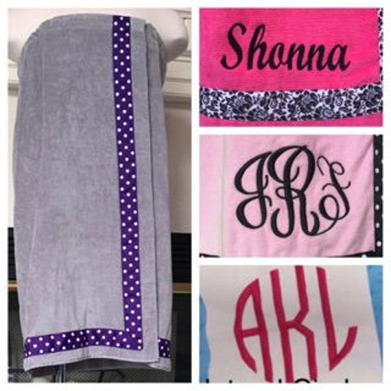 Spa Wrap Personalized Womens Gray Towel Wrap With Accent Ribbon, bath wrap, shower wrap, personalized, custom, bath towel