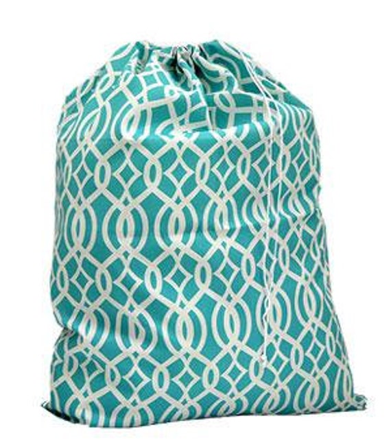Aqua Vine Print Laundry Bag with Personalized Embroidery, back to school, graduation gift, summer camp, FREE SHIPPING