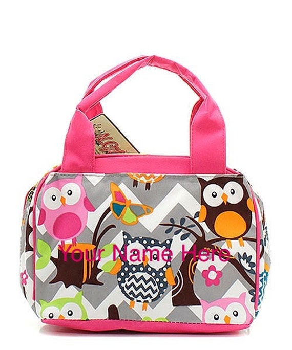 Insulated Lunch Bag Personalized Grey Chevron Print and Hot Etsy