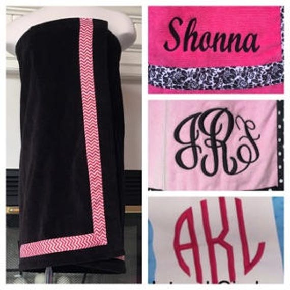 Spa Wrap, Personalized, Black Towel, Wrap With Accent Ribbon, bath wrap, shower wrap, personalized, custom, bath towel