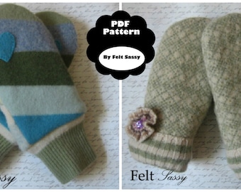 PDF Mitten Pattern - Two styles and customize size for making felted sweater mittens