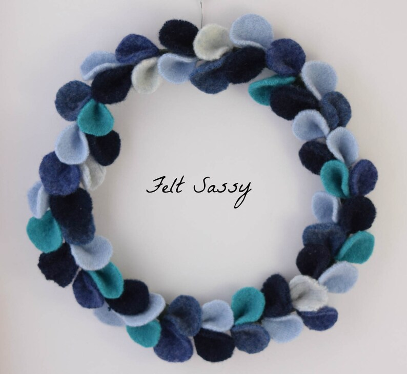 Wire Wreath Blue Mix Recycled Wool Sweaters Felt Sassy Etsy