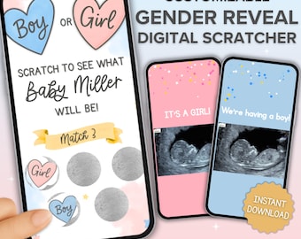 Digital Scratch Off Gender Reveal Game – Interactive Animated Reveal, Instant Download