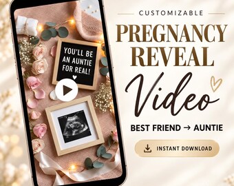Annonce de grossesse de la meilleure amie ou de la sœur en vidéo : Modèle Canva modifiable pour révéler la grossesse à la tante