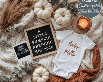 Fall Pumpkin Pregnancy Announcement: Editable Canva Template (Instant Download)