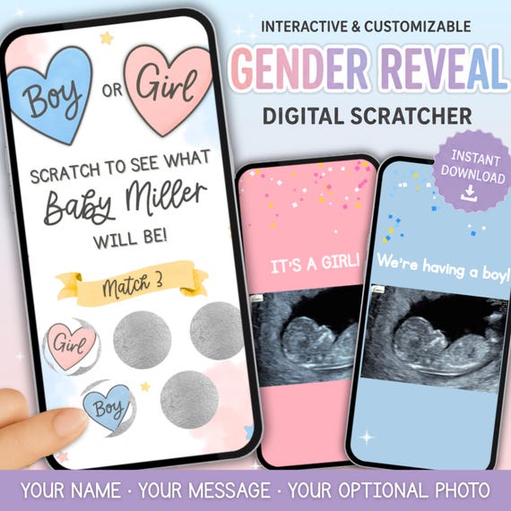 Interactive Gender Reveal Scratch Game – Customizable Digital Reveal (Instant Download)