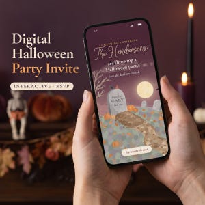 Halloween Party Invitation Website with RSVP: Animated Funny Skeleton Text Invite, Digital Evite
