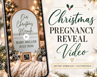 Annonce de grossesse pour Noël en vidéo : Révélation festive personnalisable avec photo d’échographie (Canva).