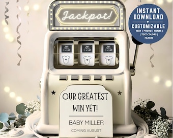 Casino Jackpot Baby Announcement – Editable Canva Template, Gender Neutral Pregnancy Reveal