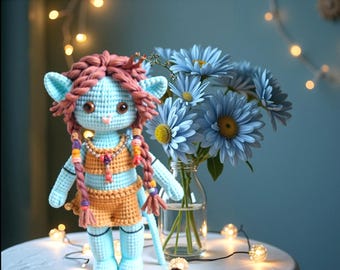 Amigurumi girl doll crochet pattern PDF, Fantasy style crochet doll tutorial, DIY handmade toy pattern
