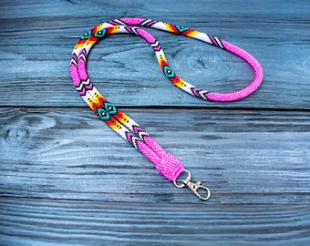 Unique Beaded Lanyard in Hot Pink - Breakaway Clasp, Custom Length for Everyday Use