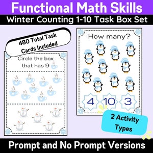 Winter Zählen 1 - 10 Mathe Funktionale Rechnen Aufgaben Box Kreis Clip Kartenset für Autismus, Sonderpädagogik, K - 2 Primäre Frühe Finisher