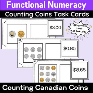 Funktionale Mathematik Geld zählen | Canadian Bills Aufgabenbox-Karten | Sonderpädagogik & Klassen 1 - 3 Grundschule | 3 Stufen Gerüst