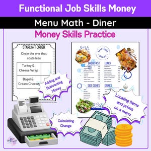 Des cartes de tâches intéressantes en calculs monétaires pour des compétences professionnelles fonctionnelles dans l'éducation spécialisée | Ensemble de tâches de calcul pour additionner, soustraire et comparer de l'argent