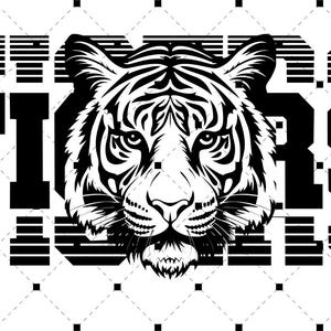 Tigers Mascot DTF Transfer | Bold Striped TIGERS Design with Tiger Face | Cheer Team Spirit Shirt Transfer | Heat Press Ready | Sublimation