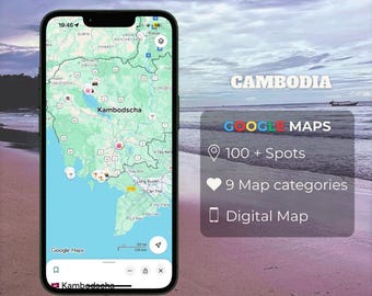 Cambodia Travel Map | 100+ Spots | Digital Guide | Vegan Food Temples Beaches Spa | Instant PDF Download