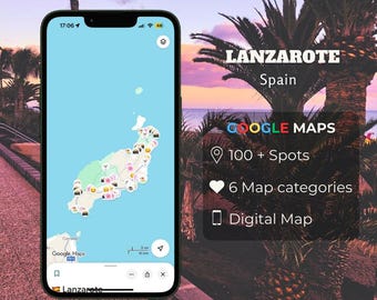 Lanzarote Travel Map Google Maps | 100+ Spots Lanzarote | Canary Islands Digital Download PDF Guide