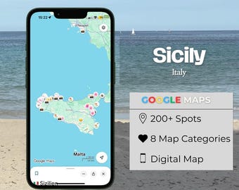 Google Maps Sicily | 200+ Spots: Food, Beaches, Cafes & More | Sicily Travel Map Digital Download