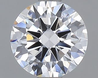 May include: A round, clear diamond with a brilliant cut. The diamond is set in a ring and is surrounded by a silver band.