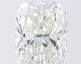 May include: A clear, cushion-cut diamond with a brilliant, faceted surface.