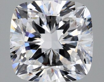 May include: A clear, cushion-cut diamond gemstone with a brilliant, multifaceted surface.