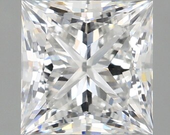 May include: A clear, square-shaped diamond with a brilliant cut.