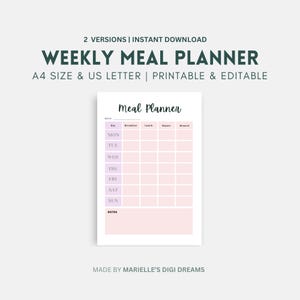 Weekly Meal Planner, Printable Food Journal, Grocery List & Meal Prep Tracker, Menu Planner for Healthy Eating, PDF Download