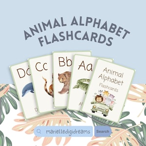Animal Alphabet Flashcards for Kids, ABC Printable Cards, Preschool Learning PDF, Toddler Phonics Game, Homeschool Letter Activity