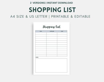 Printable Grocery List Template | Editable PDF Weekly Food Planner | Minimalist Meal Prep & Budgeting