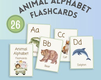 Animal Alphabet Flashcards for Kids, ABC Printable Cards, Preschool Learning PDF, Toddler Phonics Game, Homeschool Letter Activity