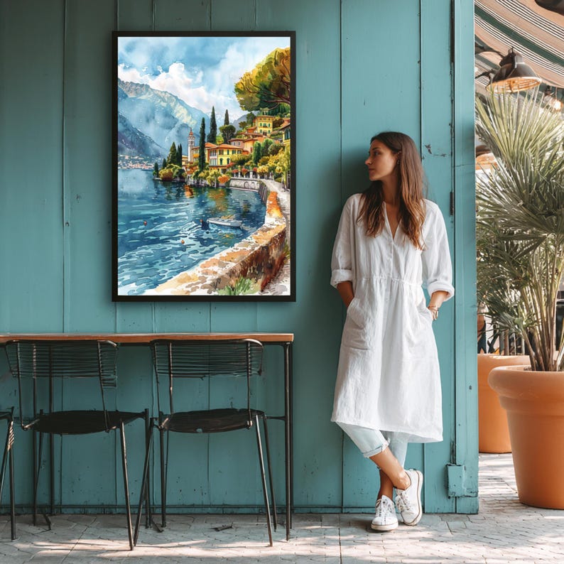 Lake Como Italy Watercolor Travel Print Italy Wall Hanging Décor European Italian Home & Office Poster  Art Lovers Gift Lake Como Italy Art. Immerse yourself in the beauty of Lake Como, Italy, Europe, with our meticulously crafted borderless wall art poster print. This watercolor illustration captures the essence of this iconic Italian  destination country, allowing you to relive cherished vacation travel memories every day. Perfect for home or office décor, or as a gift to an art lover.