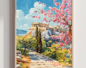 Aquarel Athene Griekenland Europa: Griekse reiskunstposter
