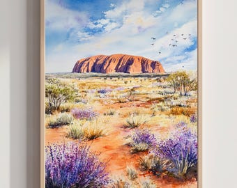 Uluru Ayers Rock Australia Watercolor Print: Travel Art Poster